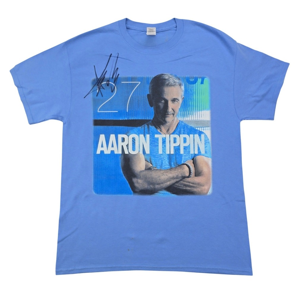Aaron Tippin Graphic T-Shirt Mens Large Blue‎ Signature Country Music Gildan Tag